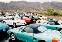 A parking lot full of soggy Boxsters